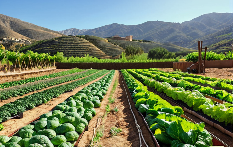 **

"Lush organic vegetable garden in Andalusia, Spain, showcasing diverse crops, traditional irrigation methods, and the Sierra Nevada mountains in the background. Warm, sunny, realistic."

**