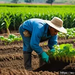 유기농업 자격증 취득 후 업무 변화 - A vibrant organic farm scene in a rural Latin American setting, showcasing diverse crops grown with ...